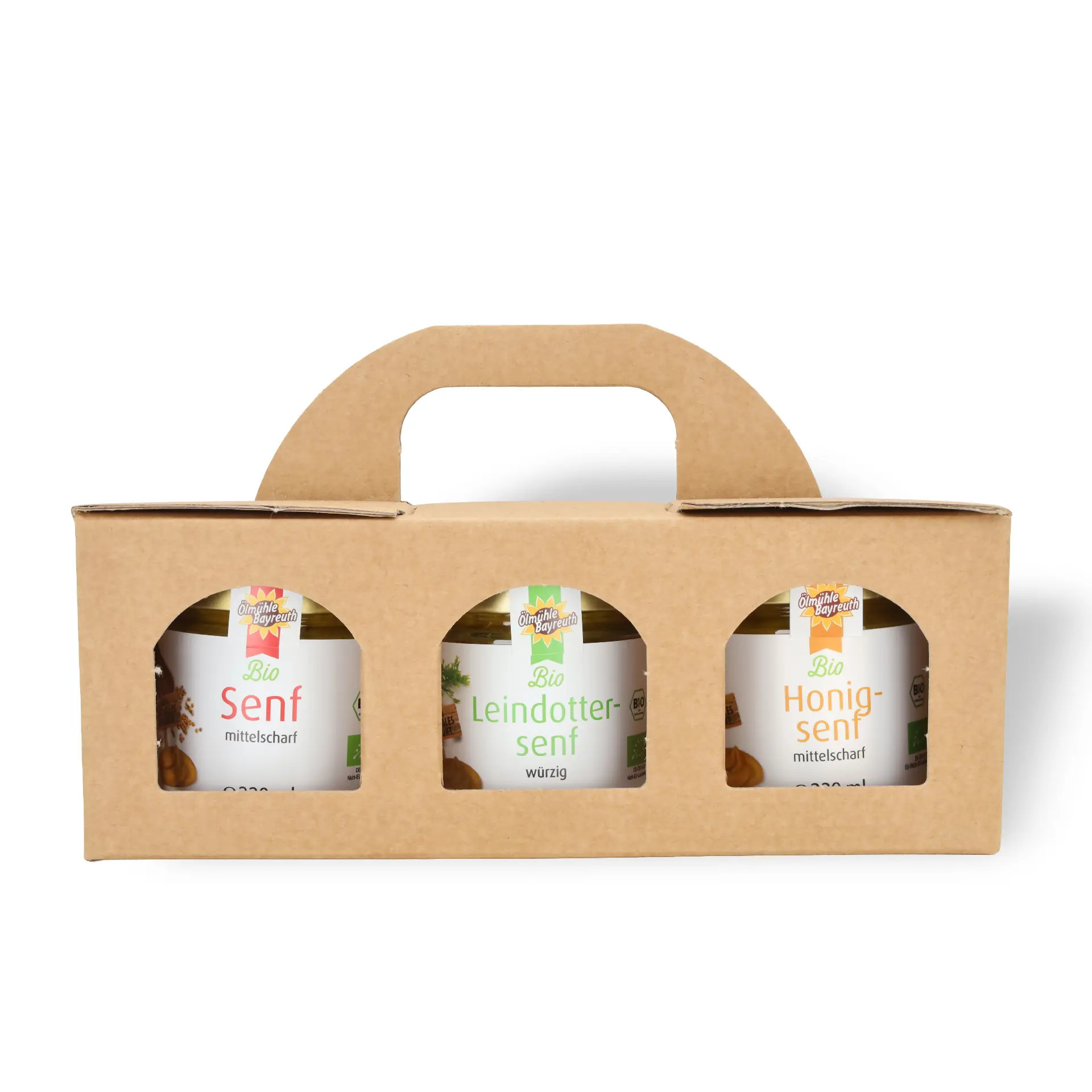 Geschenkset "Klassik Senf": Mittelscharf, Honig & Leindotter (je 220 ml)