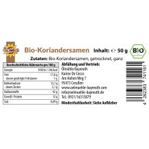Koriandersamen Etikett Rückseite