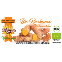 Bio Kurkuma 150 g Etikett von der Ölmühle Bayreuth