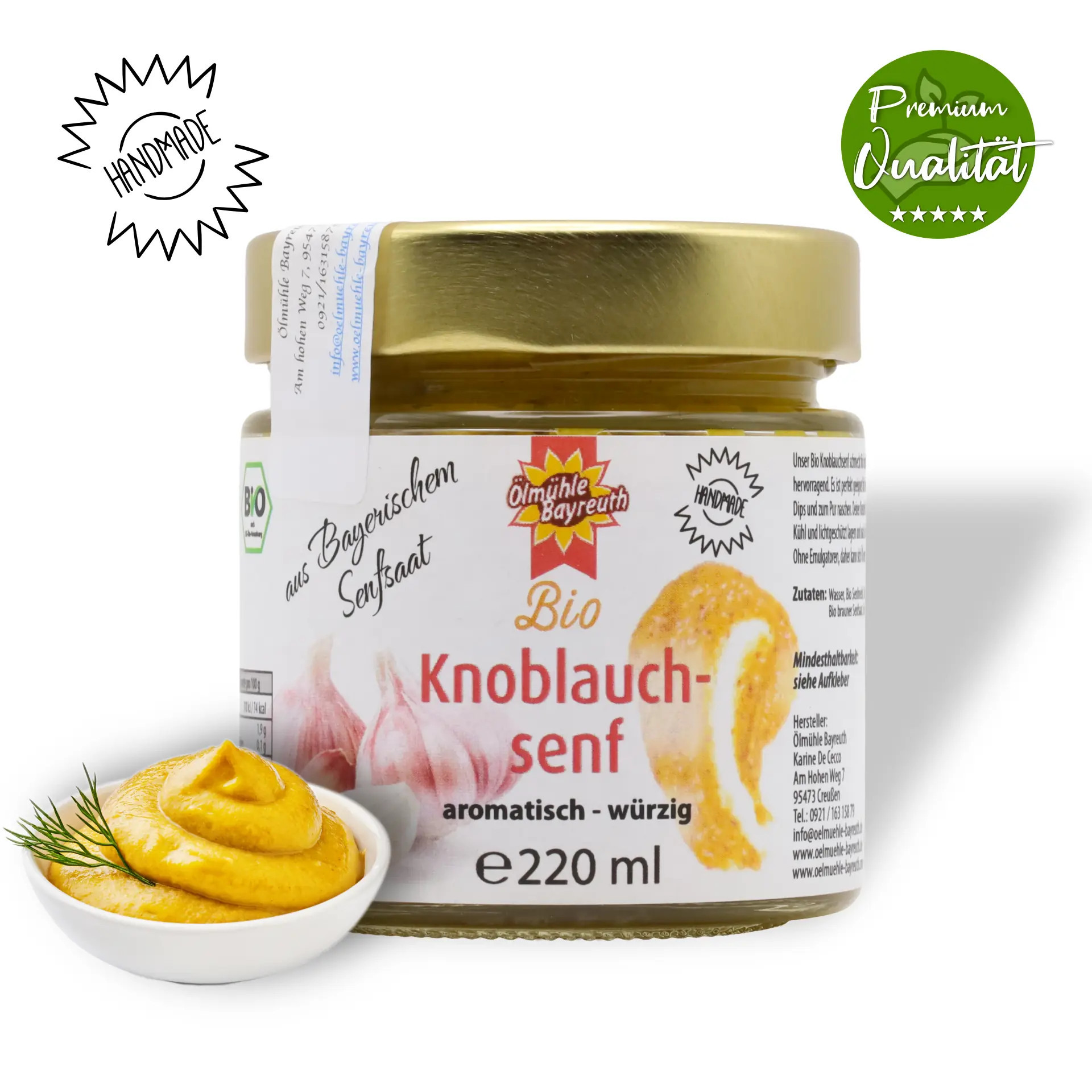 Bio-Knoblauchsenf 220 ml von der Ölmühle Bayreuth
